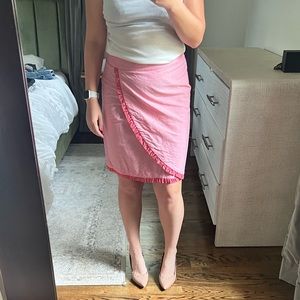 J CREW - Oxford Ruffle Trim Wrap Pink Pencil Skirt